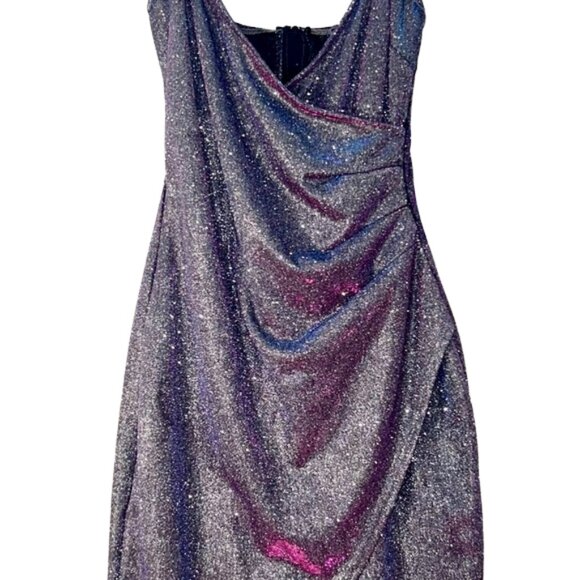 AKIRA Label Keep Up Ultra Shimmer Wrap Front Spaghetti Strap Mini Dress M - Picture 7 of 12